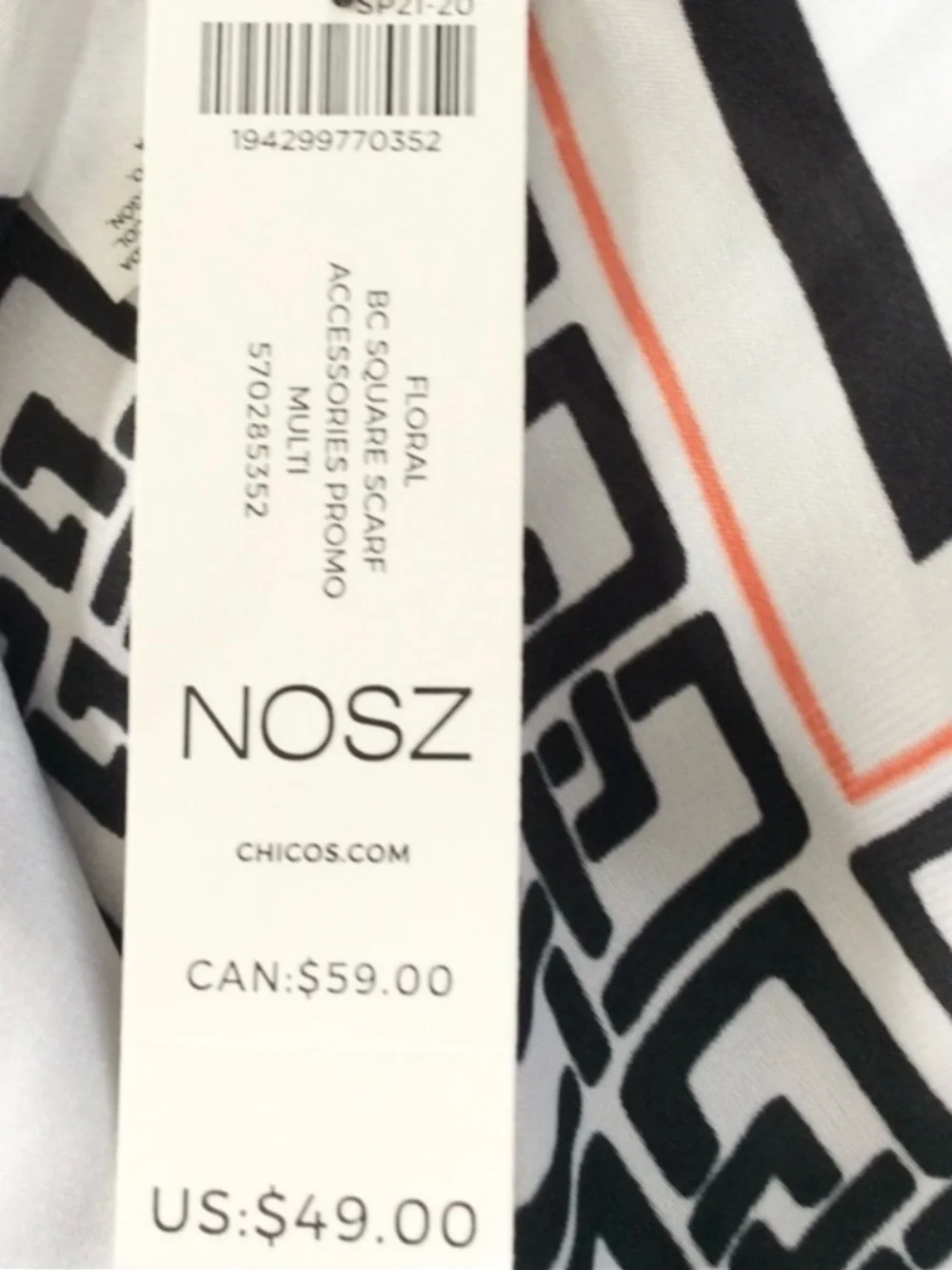 NWT Chico’s Square Floral Silky Scarf